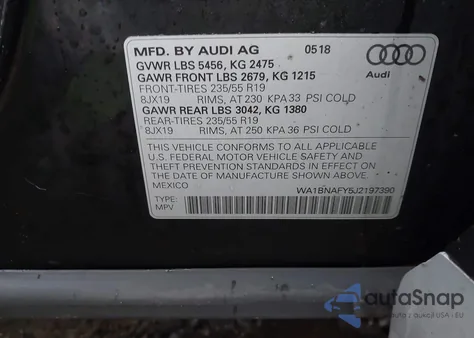 2018 Audi Q5 2.0T Premium/2.0T Tech Premium from USA, damaged, VIN WA1BNAFY5J2197390